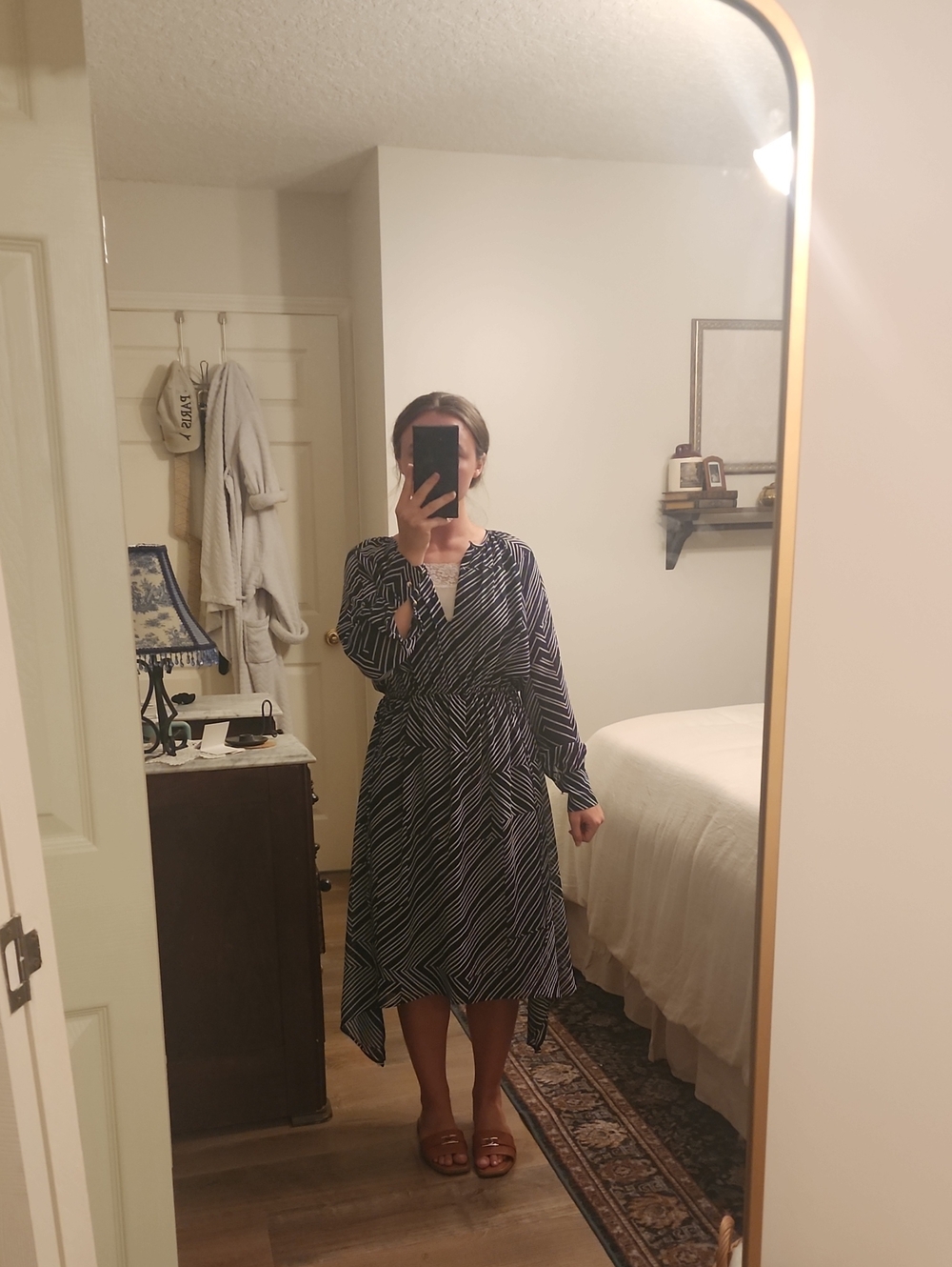 H&M Navy and White Striped Tie-waist High-Low Dress